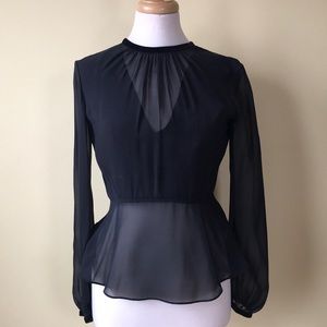 Theyskens’ Theory Sheer Black Silk Keyhole Top P